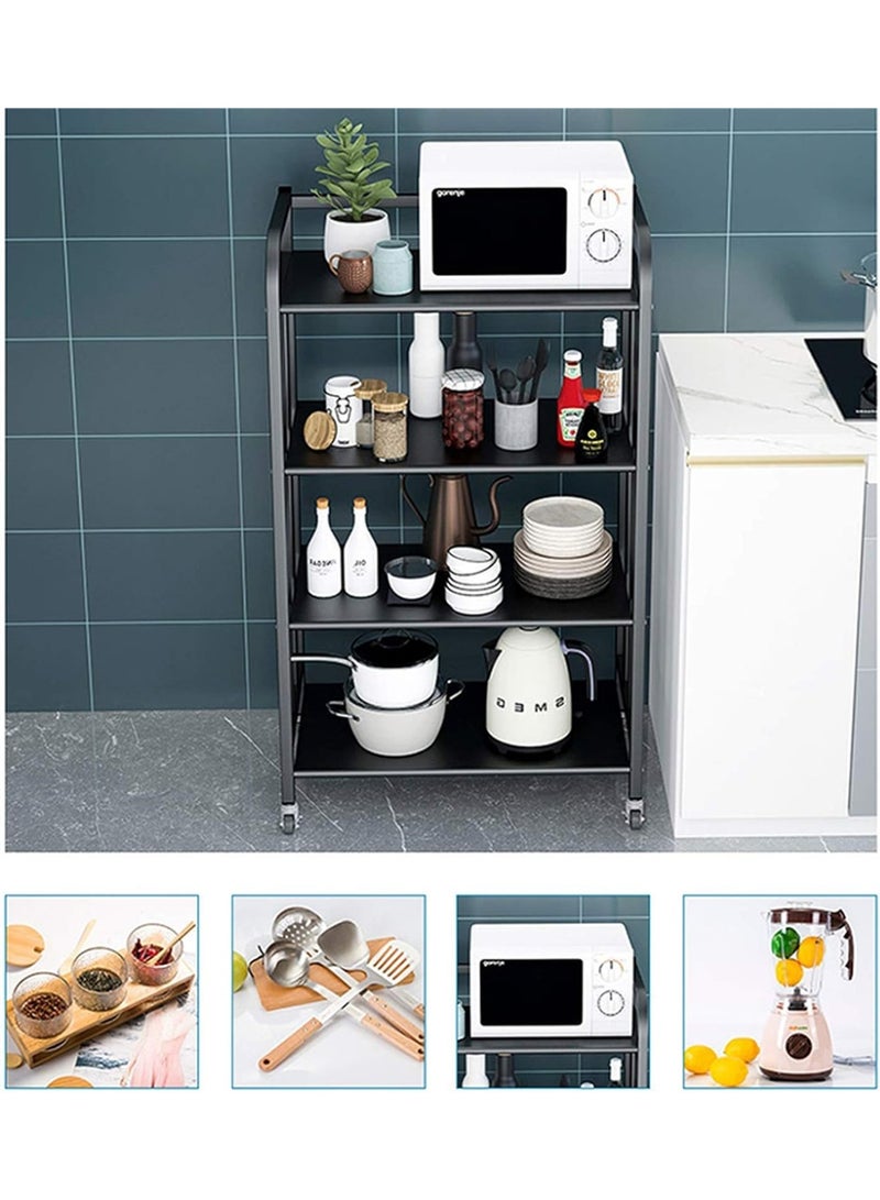 بيوينتي وحدة رفوف ميكروويف 4 طبقات، رف تخزين متعدد الاستخدامات لمنظم البهارات والأواني، محطة عمل، رف فرّان للمطبخ، منظم أدوات المائدة للخزانات وطاولات المطبخ (اللون: أسود، المقاس: ٦٠ × ٣٢ × ١٠٠ سم) - Image 5